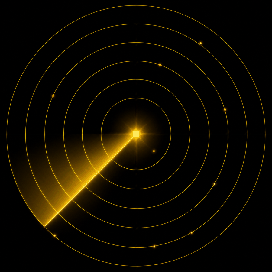 A radar sweep picking out signals on concentric rings